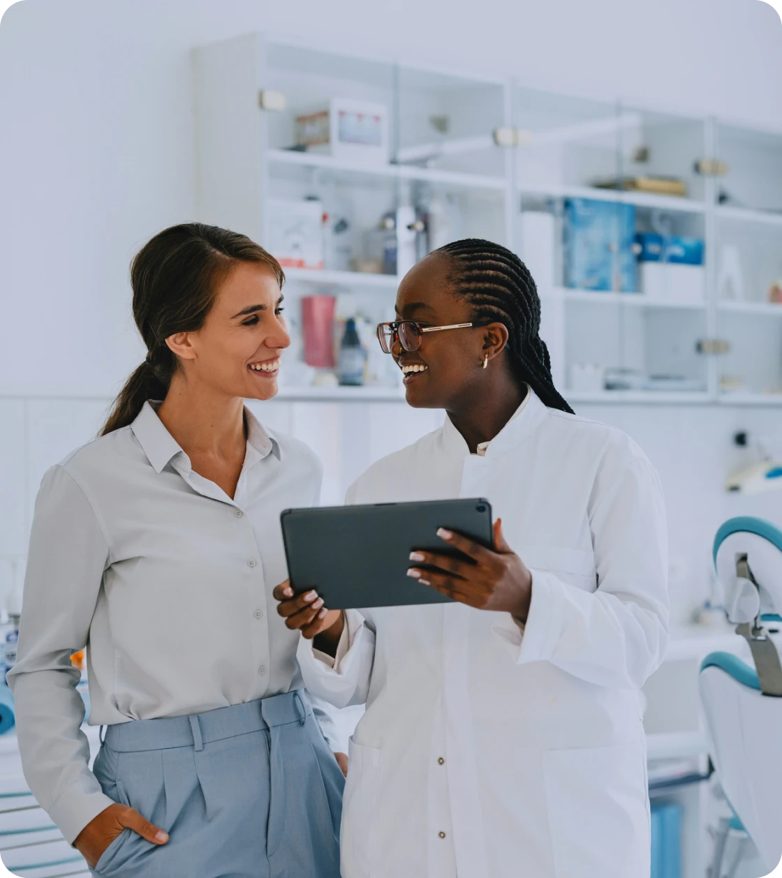 Smiling colleagues in a medical office
